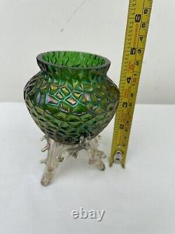 Art Nouveau Kralik Honeycomb/ Diaspora Vase En Verre À Pieds D'épine Irritante