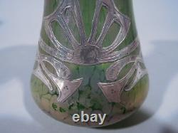 Art Nouveau Vase Antique American Iridescent Vase De Verre Superposition Argent