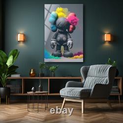 Art mural Kaws, art en verre trempé, couleurs vives, grand art mural, cadeau pour maman.