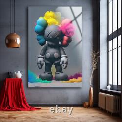 Art mural Kaws, art en verre trempé, couleurs vives, grand art mural, cadeau pour maman.