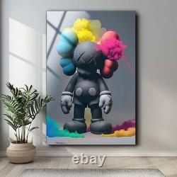 Art mural Kaws, art en verre trempé, couleurs vives, grand art mural, cadeau pour maman.