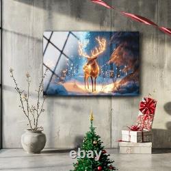 Art mural de Noël, art mural de cerf, décoration murale en verre, livraison gratuite