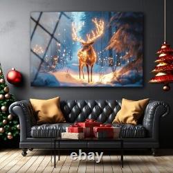 Art mural de Noël, art mural de cerf, décoration murale en verre, livraison gratuite