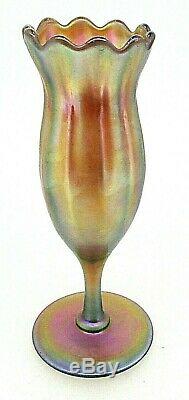 Au Début Du 20ème Siècle Steuben Aurene Favrile Or Irisé Art Glass Vase Stem
