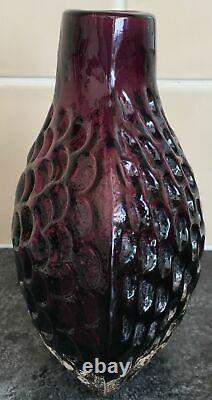 Aubergine Whitefriars Geoffrey Baxter Onion Ou Glasse D'art De Poisson De Puffer Vase
