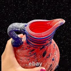 Azerbaijan Glassware Hand Blown Art Glass Textured Pitcher Vase 12t 5w Vintage