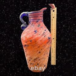 Azerbaijan Glassware Hand Blown Art Glass Textured Pitcher Vase 12t 5w Vintage