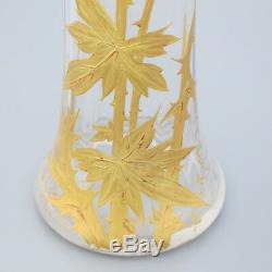Baccarat Antique Vase À Fleur Français En Cristal Art Nouveau Chardon En Émail Doré Doré