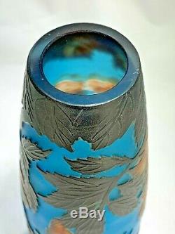 Beau Style Art Galle Cameo Verre Drapage Conception Florale Vase Bleu Turquoise