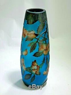Beau Style Art Galle Cameo Verre Drapage Conception Florale Vase Bleu Turquoise