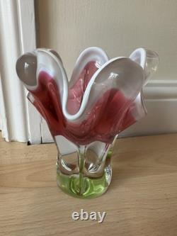 Beau vase en verre art 3D Josef Hospodka rétro du milieu du siècle Chribska tchèque MCM