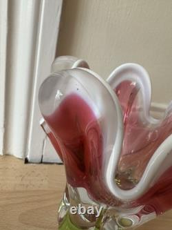 Beau vase en verre art 3D Josef Hospodka rétro du milieu du siècle Chribska tchèque MCM