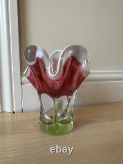Beau vase en verre art 3D Josef Hospodka rétro du milieu du siècle Chribska tchèque MCM
