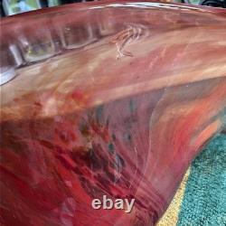 Belle grande coupe en verre art rouge de style Murano vintage vers 1960. Signée, affaire.