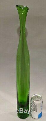 Blenko 23 Myers Grand Vert Art Glass Vase MCM Bouteille Étage Decanter Excellente