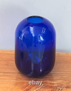 Blenko Shepherd Vtg Modern Cobalt Blue Art Vase Vase Decanter Bouteille MCM 8016m