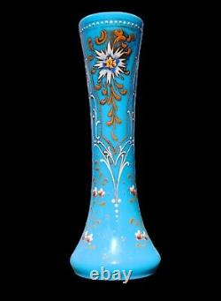 Blue Opaline Moser Vase En Verre Bohème Français Art Nouveau Or Doré Émaillé