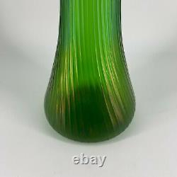 Bohème Antique Verre Irisée Vert Émeraude Vase 15