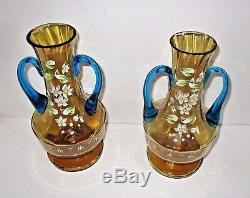 Bohème Art Glass Vases Moser Floral Couple Appaire Ambre Bleu Victorien