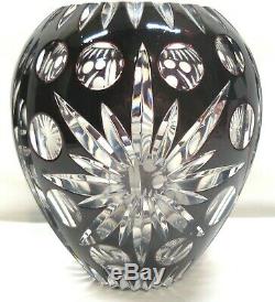 Bohême / Tchèque Art Glass Cut Noir Clear Vase Belle Lourd