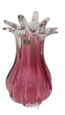 Bohemia Chribska Art Glass République Tchèque Vase Rose Couleur Pétale Top