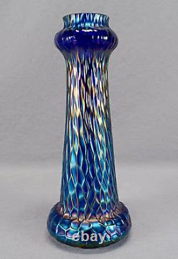 Bohemian Kralik Martele Cobalt Blue Iridescent Art Vase En Verre Vers 1900