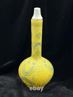 Bohemian Moser Antique Art Bâton En Verre Col Vase/bottle Enamel Jaune