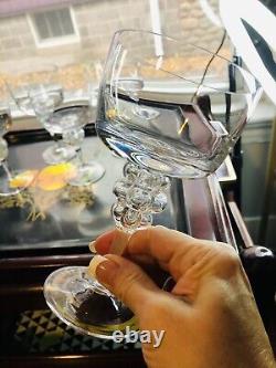 Bol carré rare en verre d'art clair de Murano avec tige de raisin, fait à la main, ensemble de 6