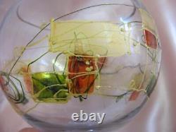 Bol vase en verre Art Déco antique des années 1930, peint à la main et fabriqué à la main.