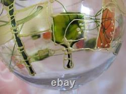 Bol vase en verre Art Déco antique des années 1930, peint à la main et fabriqué à la main.