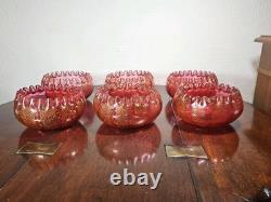 Bols à rincer en verre de cranberry victorien antique soufflés à la main avec aventurine