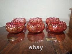 Bols à rincer en verre de cranberry victorien antique soufflés à la main avec aventurine