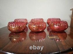 Bols à rincer en verre de cranberry victorien antique soufflés à la main avec aventurine