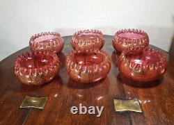 Bols à rincer en verre de cranberry victorien antique soufflés à la main avec aventurine