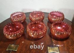 Bols à rincer en verre de cranberry victorien antique soufflés à la main avec aventurine