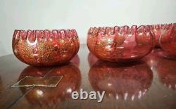 Bols à rincer en verre de cranberry victorien antique soufflés à la main avec aventurine