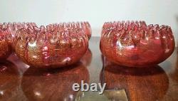 Bols à rincer en verre de cranberry victorien antique soufflés à la main avec aventurine