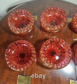 Bols à rincer en verre de cranberry victorien antique soufflés à la main avec aventurine