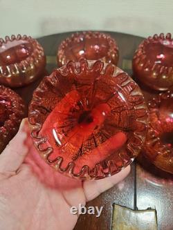 Bols à rincer en verre de cranberry victorien antique soufflés à la main avec aventurine