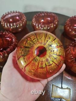 Bols à rincer en verre de cranberry victorien antique soufflés à la main avec aventurine