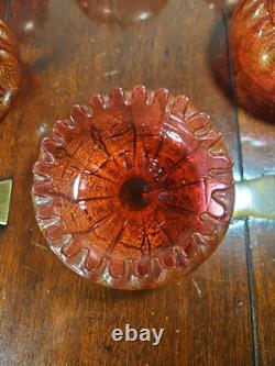 Bols à rincer en verre de cranberry victorien antique soufflés à la main avec aventurine