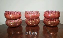 Bols à rincer en verre de cranberry victorien antique soufflés à la main avec aventurine