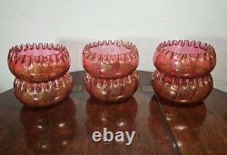 Bols à rincer en verre de cranberry victorien antique soufflés à la main avec aventurine