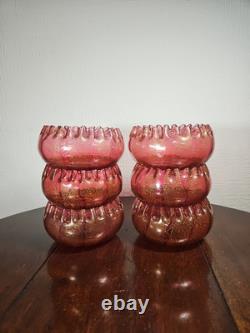 Bols à rincer en verre de cranberry victorien antique soufflés à la main avec aventurine