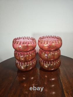 Bols à rincer en verre de cranberry victorien antique soufflés à la main avec aventurine