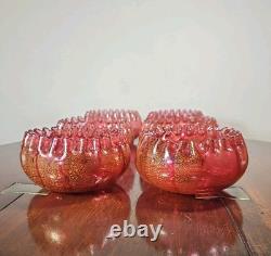 Bols à rincer en verre de cranberry victorien antique soufflés à la main avec aventurine