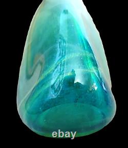 Bouteille Vase Atténuée De Tricorn Par Michael Harris (mdina) Bleu Vert Des Années 1960 Rare