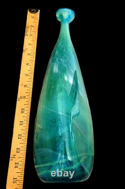 Bouteille Vase Atténuée De Tricorn Par Michael Harris (mdina) Bleu Vert Des Années 1960 Rare
