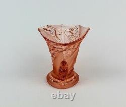 Brockwitz Art Déco Verre Pressé Rose Parakeet Vase D'oiseau Ca 1941 Rare