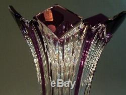 Caesar Crystal Violet Vase Clear Cut Overlay Tchèque Bohême Cased Verre Art